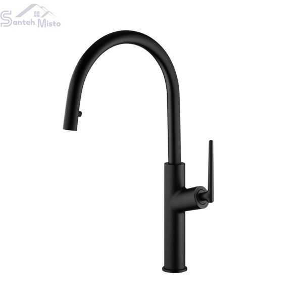 Смеситель латунный для кухни с выдвижным изливом Pllen&oacute; Lazio ST06 nero ST430006 фото