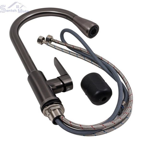 Комплект кухонної мийки Kraft HM&nbsp;NANO BLACK - 7848ALB&nbsp;PVD&nbsp;(3.0/1.0 мм)+Кухонний змішувач TH38 VALESO PVD SM25014 фото