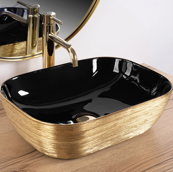 Умывальник (раковина) REA BELINDA BRUSHED GOLD BLACK накладной REA-U8780 фото