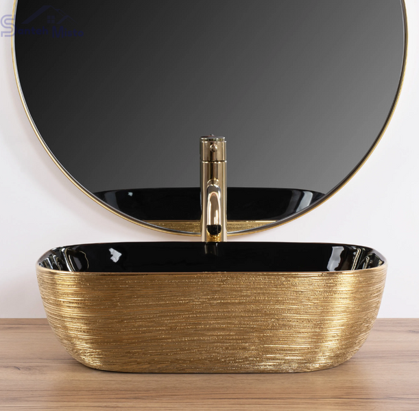 Умывальник (раковина) REA BELINDA BRUSHED GOLD BLACK накладной REA-U8780 фото