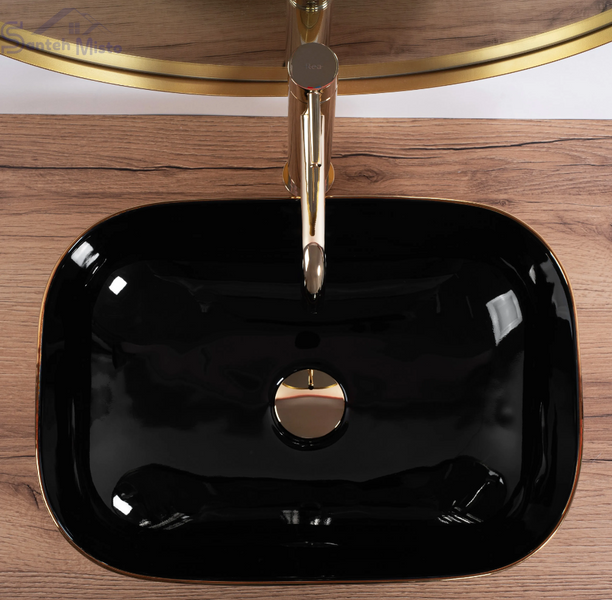 Умывальник (раковина) REA BELINDA BRUSHED GOLD BLACK накладной REA-U8780 фото