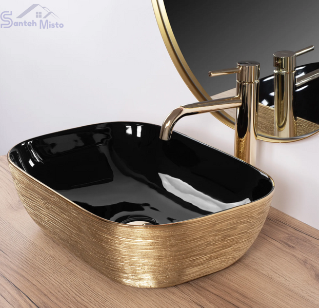 Умывальник (раковина) REA BELINDA BRUSHED GOLD BLACK накладной REA-U8780 фото