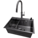 Комплект кухонної мийки Kraft NANO BLACK PVD Декор HS60*45 (3.0/1.0 мм)+Змішувач для кухні з висувним шлангом SM8022 фото 1