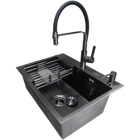Комплект кухонної мийки Kraft NANO BLACK PVD HS60*45 (3.0/1.0 мм) декор SM54088 фото