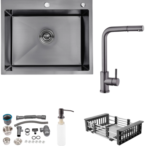 Комплект кухонной мойки KRP Schwarze - 6050HM PVD SM022 фото