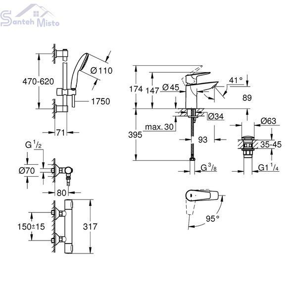 Набір змішувачів Grohe Quickfix термостат для душу з душовим гарнітуром Precision Flow THM та змішувач для раковини StartEdge S-Size UA202503TE CV030628 фото