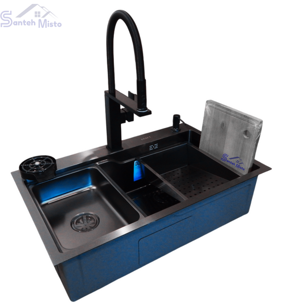 Комплект кухонной мойки Kraft HM 7546 NANO BLACK SM3577 фото