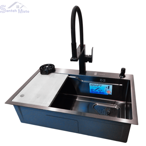 Комплект кухонной мойки Kraft HM 7546 NANO BLACK SM3577 фото