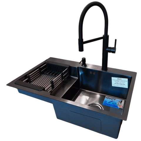Комплект кухонной мойки Kraft&nbsp;HM&nbsp;- 7848ALB&nbsp;PVD&nbsp;(3.0/1.0 мм) SM227 фото