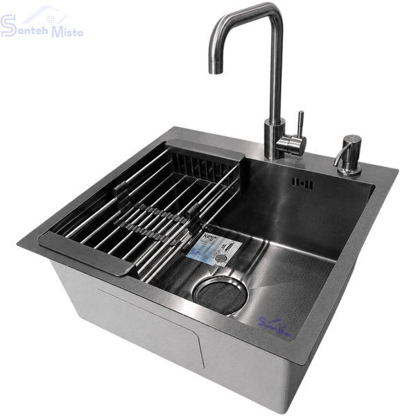 Комплект кухонної мийки Kraft HM 50х50 NANO BLACK PVD (3.0/1.0 мм) SМ048 фото
