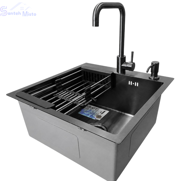 Комплект кухонної мийки Kraft HM 50х50 NANO BLACK PVD (3.0/1.0 мм) SМ048 фото