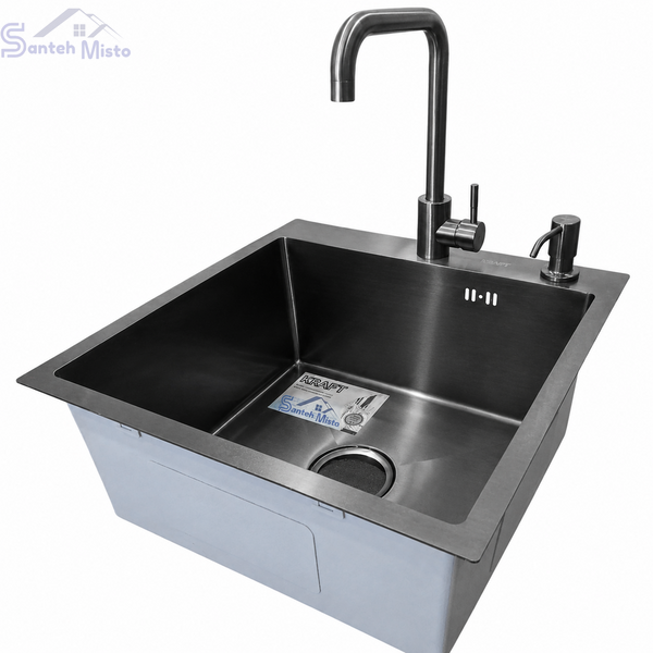 Комплект кухонної мийки Kraft HM 50х50 NANO BLACK PVD (3.0/1.0 мм) SМ048 фото