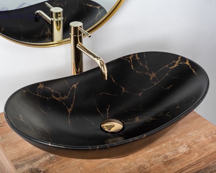 Умывальник (раковина) REA ROYAL 60 BLACK MARBLE MATТ накладной REA-U7478 фото