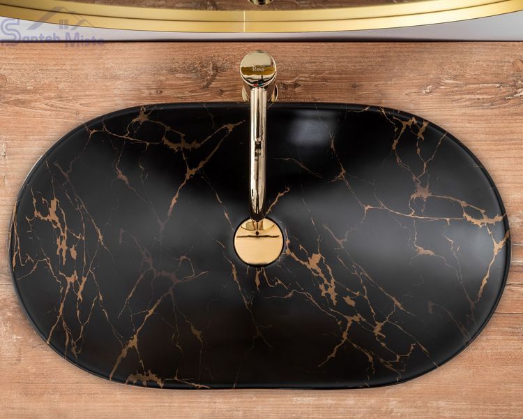Умывальник (раковина) REA ROYAL 60 BLACK MARBLE MATТ накладной REA-U7478 фото