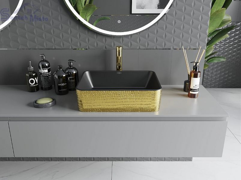 Умивальник (раковина) MEXEN CATIA GOLD BLACK MATT із візерунком накладної MEX-21314878 фото