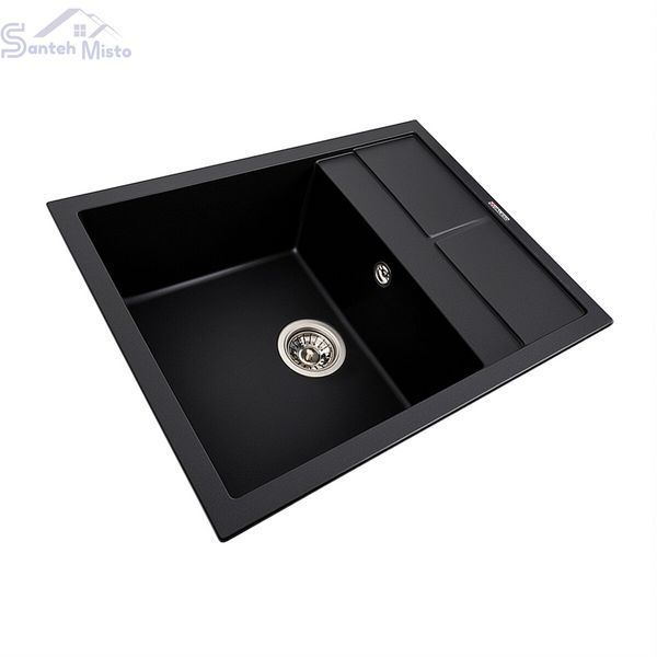Гранітна мийка для кухні VALESO LOTOS 6550 матова Чорна 48856 фото