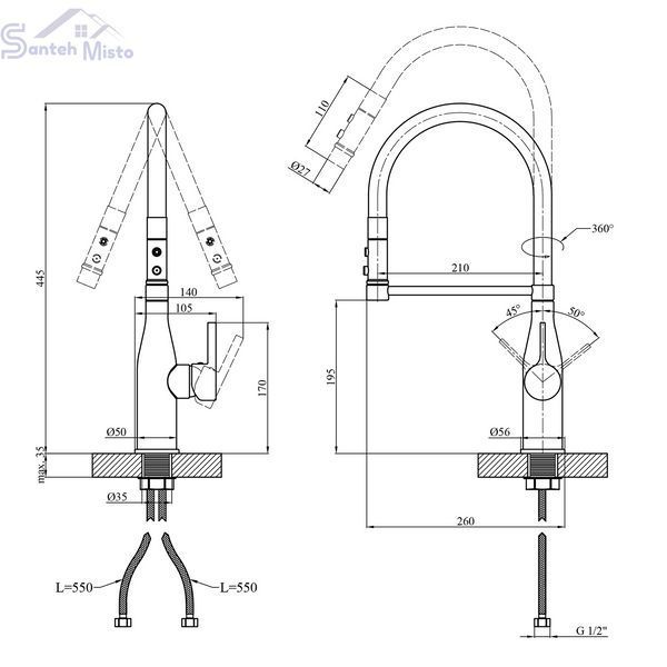 Комплект кухонної мийки Kraft KRF 60х45HM PVD (3.0/1.0 мм) DEKOR SM6580 фото