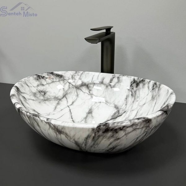 Умывальник (раковина) VBI PARMA STATUARIO GREY VEINS GLOSSY накладной VBI-011010 фото