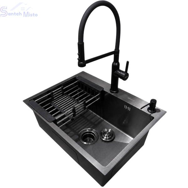 Комплект кухонной мойка Kraft KRF 60х45HM PVD (3.0/1.0 мм) DEKOR SM6580 фото