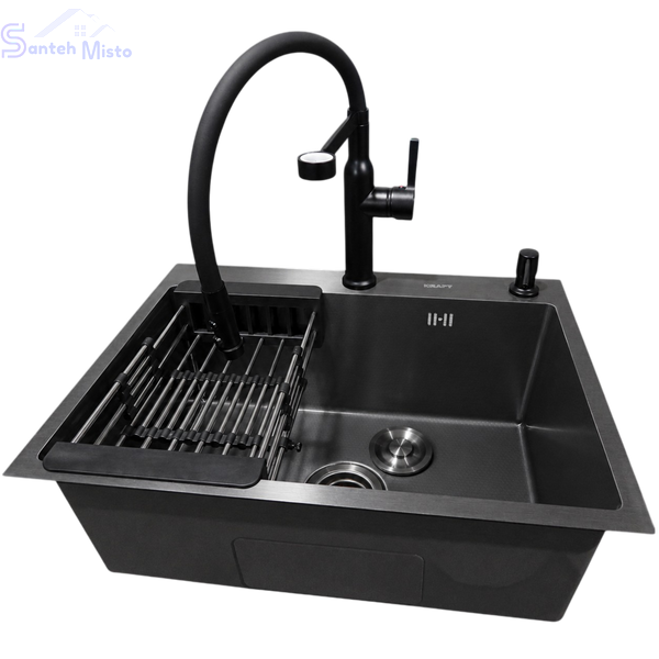 Комплект кухонной мойка Kraft KRF 60х45HM PVD (3.0/1.0 мм) DEKOR SM6580 фото