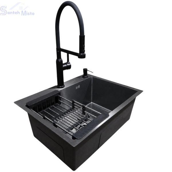 Комплект кухонной мойка Kraft KRF 60х45HM PVD (3.0/1.0 мм) DEKOR SM6580 фото