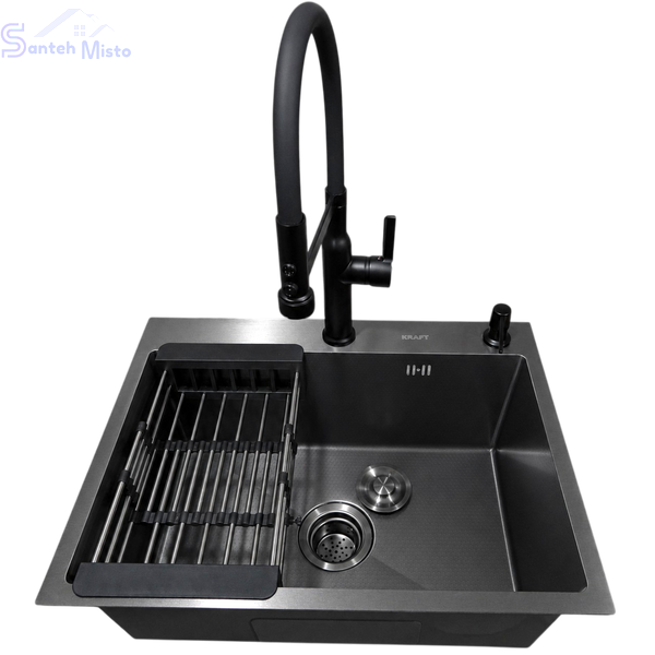 Комплект кухонной мойка Kraft KRF 60х45HM PVD (3.0/1.0 мм) DEKOR SM6580 фото