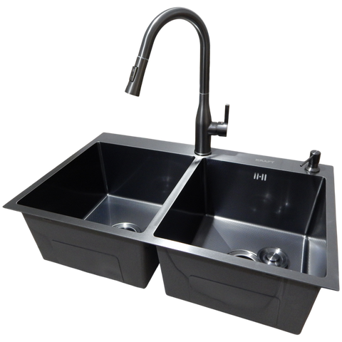 Комплект кухонной мойки Kraft NANO BLACK PVD 7848 HM PVD (3.0/1.0 мм) Decor SM6007 фото