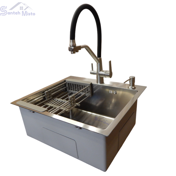 Комплект кухонної мийки Kraft KRF 5448 DECOR (3.0/1.0 мм) SM833 фото