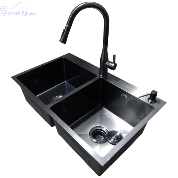 Комплект кухонної мийки Kraft NANO BLACK PVD - 7848 HM PVD (3.0/1.0 мм) Decor SM6007 фото