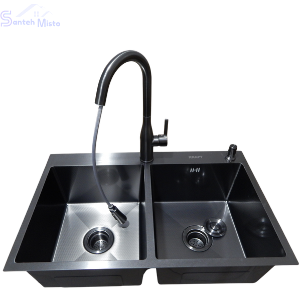 Комплект кухонної мийки Kraft NANO BLACK PVD - 7848 HM PVD (3.0/1.0 мм) Decor SM6007 фото
