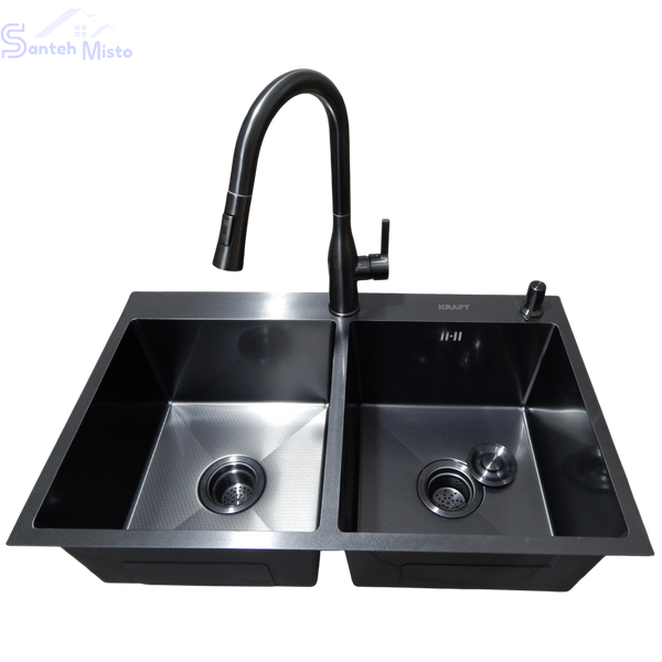 Комплект кухонної мийки Kraft NANO BLACK PVD - 7848 HM PVD (3.0/1.0 мм) Decor SM6007 фото