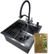 Комплект кухонной мойки Kraft HM 50х50 NANO BLACK PVD (3.0/1.0 мм) DEKOR SM1315 фото 1