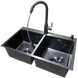 Комплект кухонної мийки Kraft NANO BLACK PVD - 7848 HM PVD (3.0/1.0 мм) Decor SM6007 фото 4