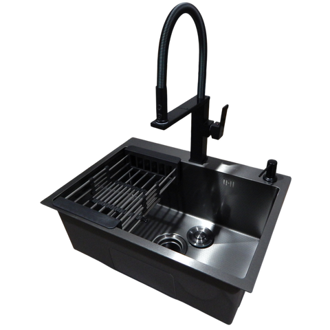 Комплект кухонної мийки Kraft KRF 60х50HM PVD (3.0/1.0 мм) DEKOR SM20680 фото