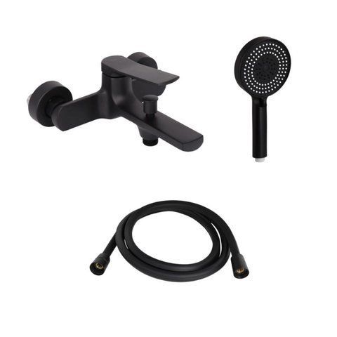 Комплект Qtap Slavonice Black Matt: Змішувач QTSLA259BLM45918 + Шланг QTHADPVCSQ160B + Лійка QTRUC125BLM45951 SD00054151 фото