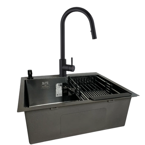 Комплект кухонной мойки&nbsp;Kroner KRP Schwarze - 6050HM PVD (3.0/1.0 мм)&nbsp; SM745 фото