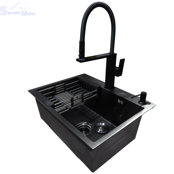 Комплект кухонної мийки Kraft KRF 60х50HM PVD (3.0/1.0 мм) DEKOR SM20680 фото