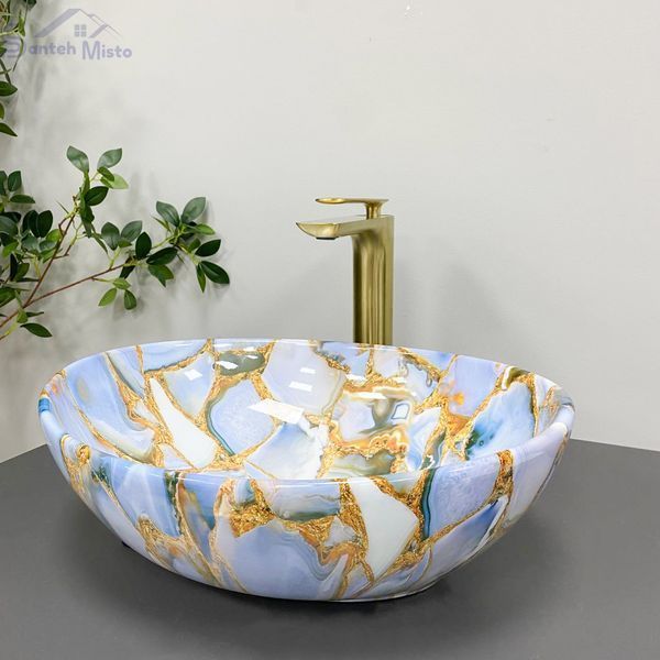Умывальник (раковина) VBI PARMA MARBLE BLUE GLOSSY накладной VBI-011016 фото
