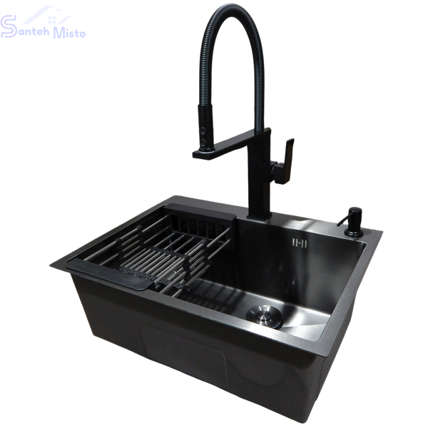 Комплект кухонної мийки Kraft KRF 60х50HM PVD (3.0/1.0 мм) DEKOR SM20680 фото