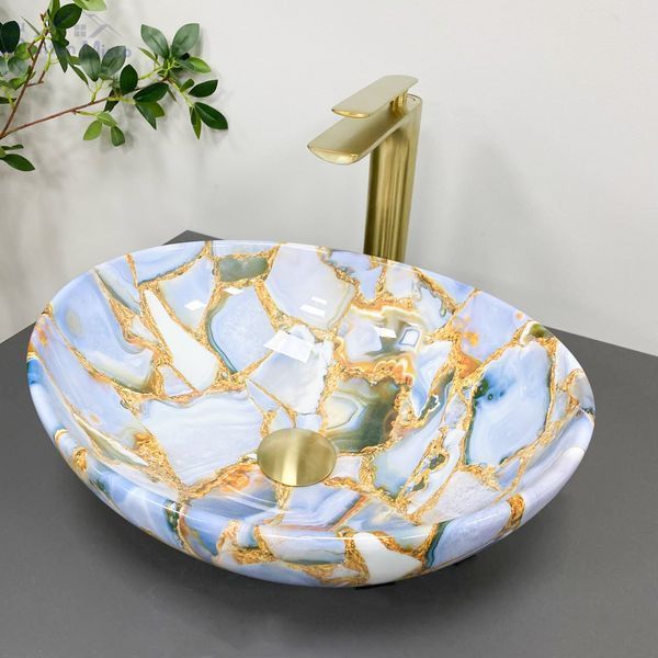 Умывальник (раковина) VBI PARMA MARBLE BLUE GLOSSY накладной VBI-011016 фото