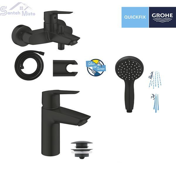 Набор смесителей 3 в 1 для ванной комнаты Grohe QuickFix Start Black UA303301SQ CV032757 фото