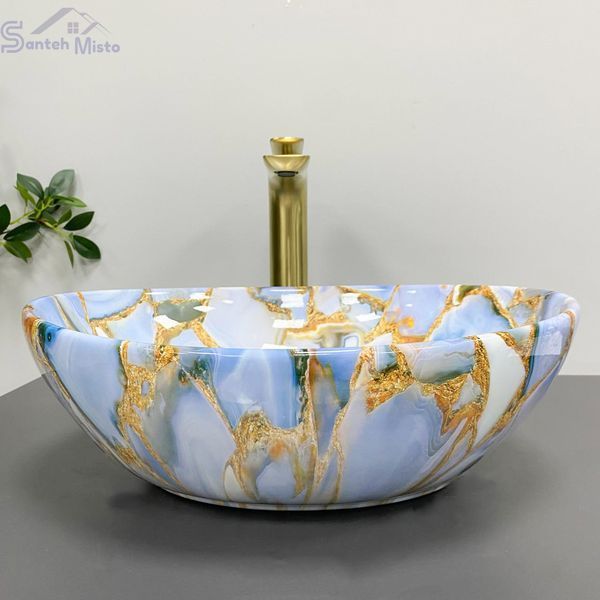 Умывальник (раковина) VBI PARMA MARBLE BLUE GLOSSY накладной VBI-011016 фото