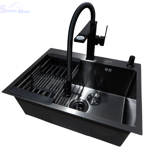 Комплект кухонної мийки Kraft KRF 60х50HM PVD (3.0/1.0 мм) DEKOR SM20680 фото