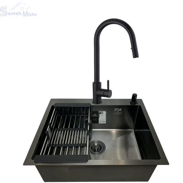 Комплект кухонної мийки&nbsp;Kroner KRP Schwarze - 60х50HM PVD (3.0/1.0 мм) SM745 фото