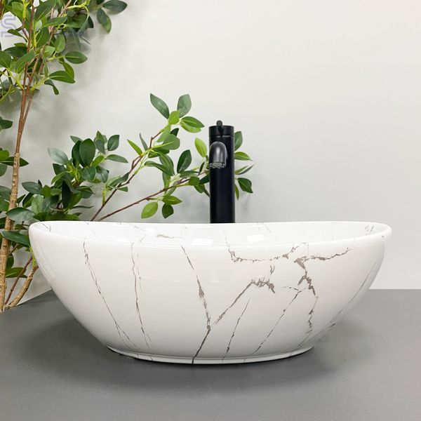 Умывальник (раковина) VBI PARMA WHITE STONE GLOSSY накладной VBI-011017 фото