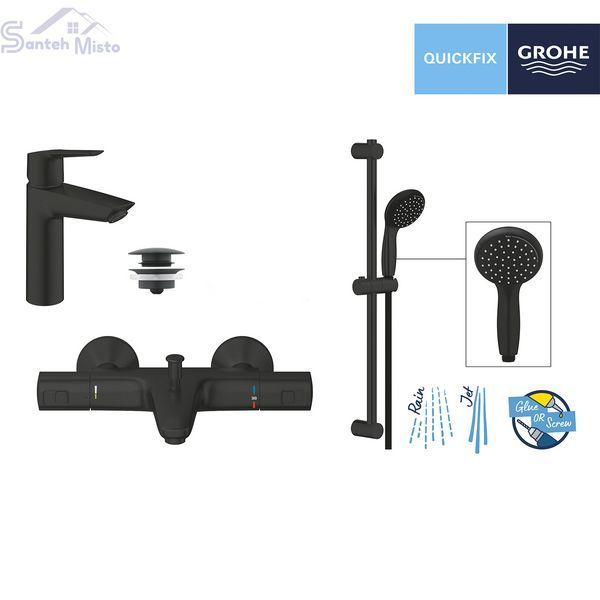 Набір змішувачів 3 в 1 для ванної кімнати Grohe QuickFix Start Black UA303304TM CV032755 фото