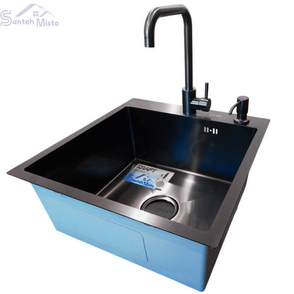 Комплект кухонної мийки Kraft HM 50х50 NANO BLACK PVD (3.0/1.0 мм)+(Подрібнювача Kroner - 550W) SМ5048 фото