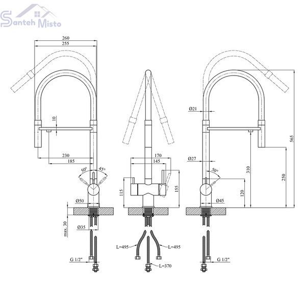 Змішувач для кухні з підключенням до фільтра Kroner KRP Edelstahl Klassisch - ESG03815BLK CV027933 фото