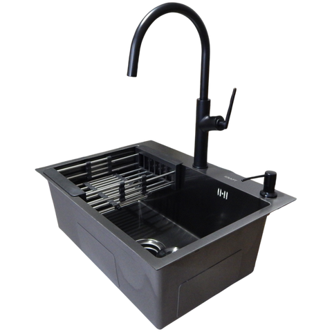 Комплект кухонної мийки Kraft NANO BLACK PVD HS54*48 (3.0/1.0 мм) декор SM8905 фото