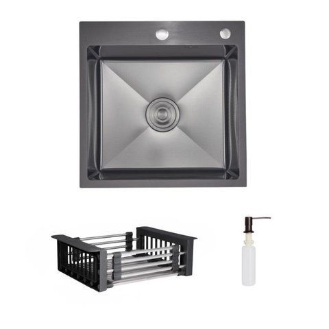Комплект Lidz Handmade H5050HB Мийка для кухні інтегрована Decor Black PVD Honeycomb у комплекті з дозатором + Lidz LIDZK01B 2905618290 фото